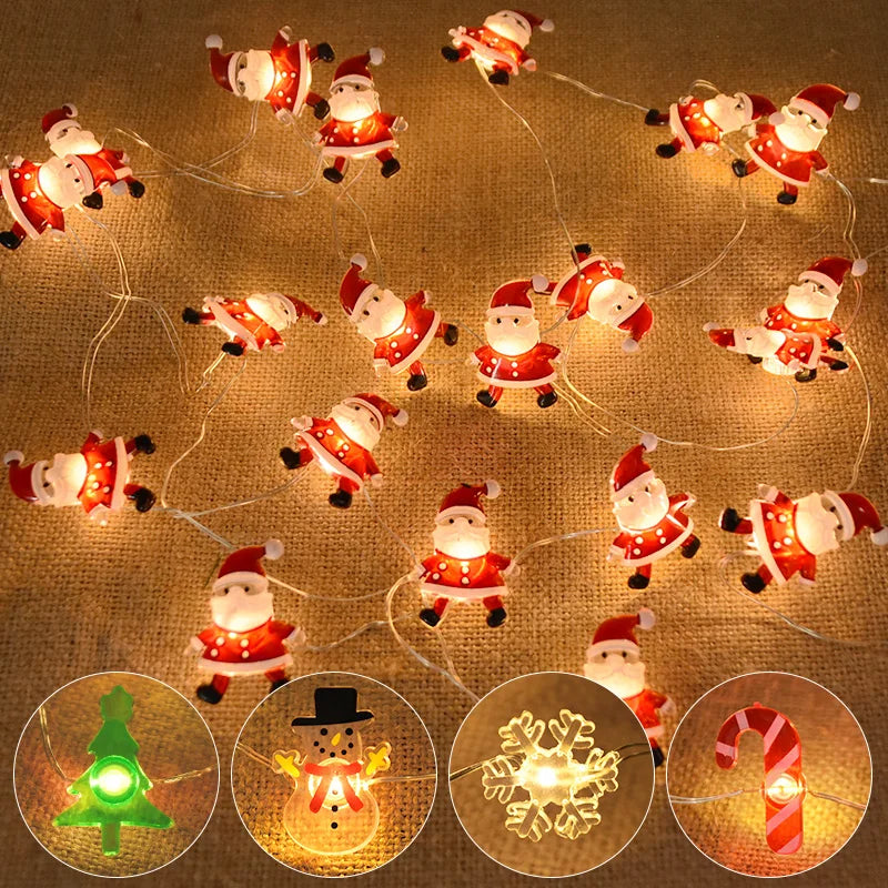 2M 20LED Santa Claus Schneeflocke LED Lichterkette Weihnachten Dekoration Für Startseite Weihnachten Baum Ornament 2024 Navidad Kinder geschenk Neue Jahr