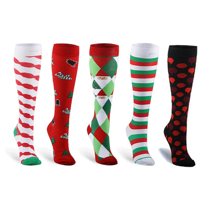 HYSAIXIA Weihnachten Kompression Hohe Strümpfe Frauen Männer Druck Socken Komprimieren Sport Muster Lauf Knee High Nylon Laufen Socken