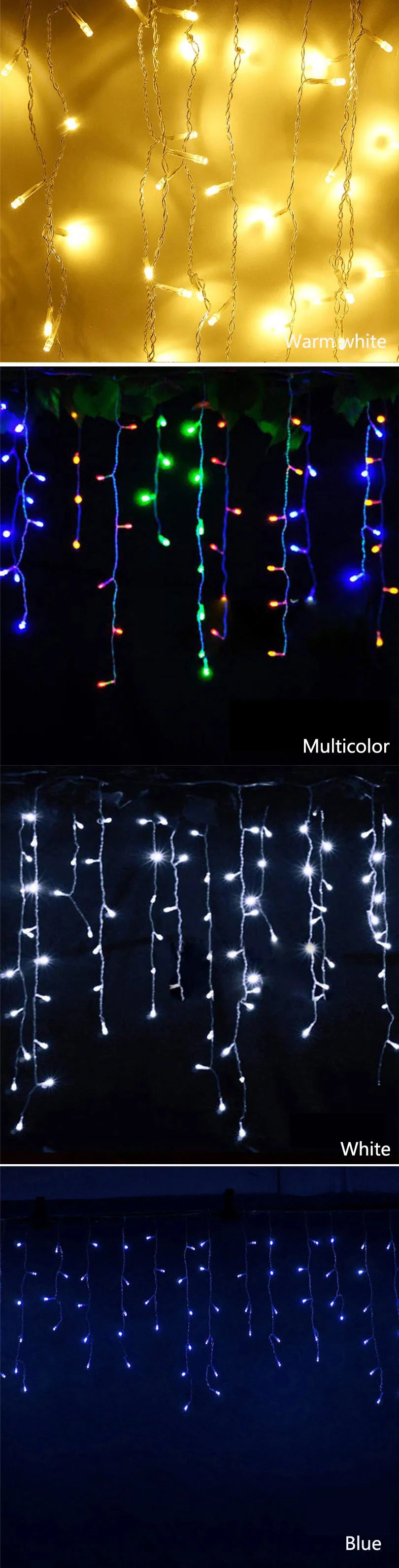 4,8 m LED-Vorhang Eiszapfen-Lichterkette, Weihnachtsgirlande,, 0,4–0,6 m, dekorative Beleuchtung für Weihnachten, Garten, Straße, Außenbereich