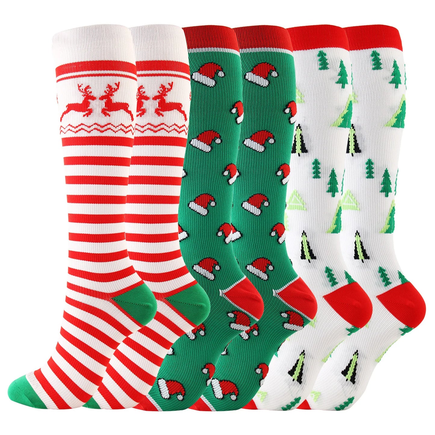 HYSAIXIA Weihnachten Kompression Hohe Strümpfe Frauen Männer Druck Socken Komprimieren Sport Muster Lauf Knee High Nylon Laufen Socken