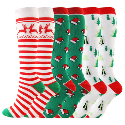 HYSAIXIA Weihnachten Kompression Hohe Strümpfe Frauen Männer Druck Socken Komprimieren Sport Muster Lauf Knee High Nylon Laufen Socken