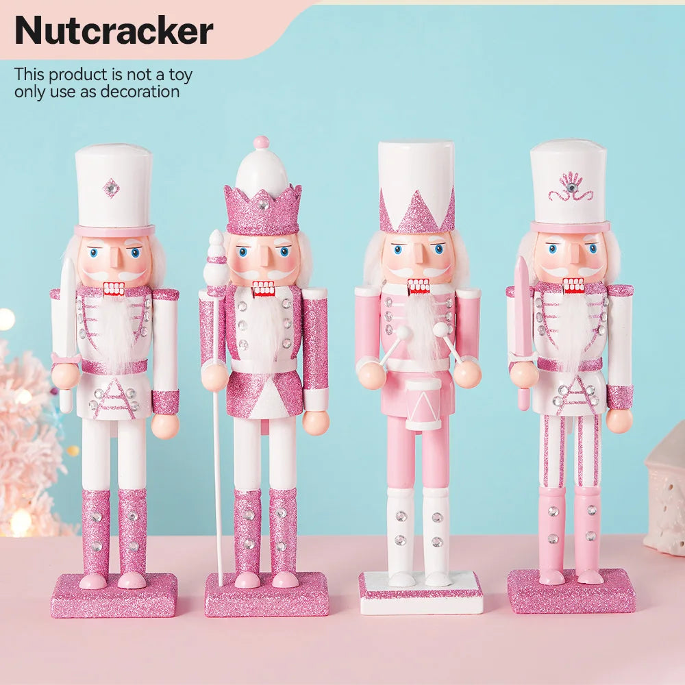 30CM Holz Nussknacker Soldat Figur Puppe Rosa Glitter Soldat Puppe Spielzeug Handwerk Ornament Weihnachten Home Office Dekoration