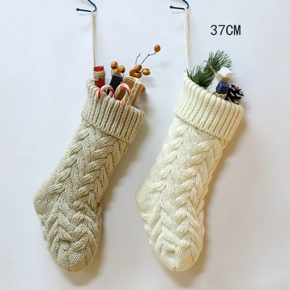 1pc Weihnachten Gestrickte Strümpfe Decor Festival Geschenk Tasche Kamin Weihnachten Baum Hängen Ornamente Decor Rot Weiß Weihnachten Socke