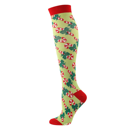 HYSAIXIA Weihnachten Kompression Hohe Strümpfe Frauen Männer Druck Socken Komprimieren Sport Muster Lauf Knee High Nylon Laufen Socken