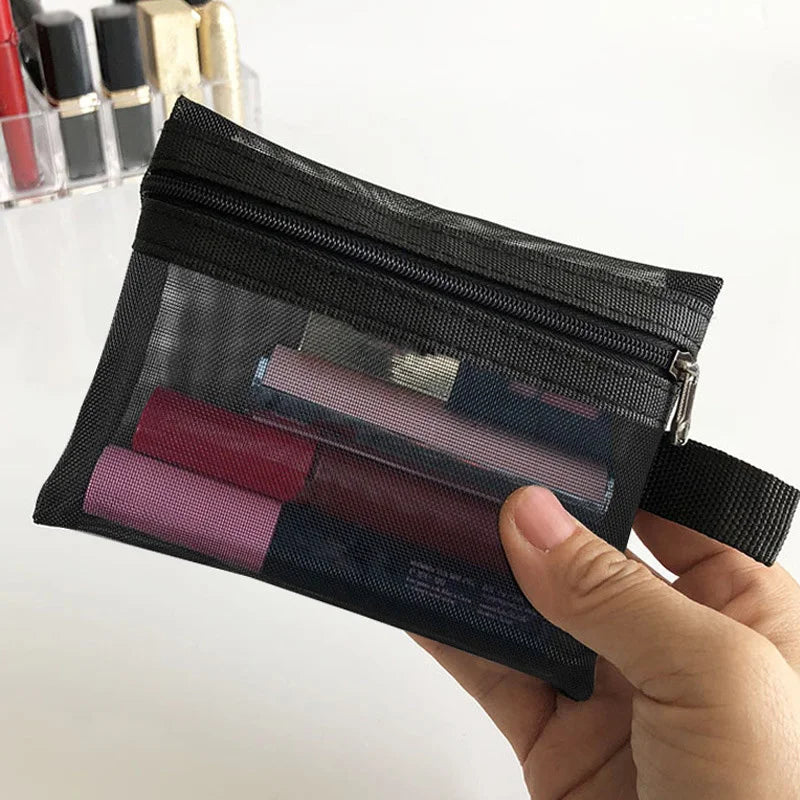 1PCS Make-Up Tasche Frauen Kleine Große Mesh Transparent Kosmetik Tasche Organizer für Kosmetik Schwarz Lagerung Bleistift Fällen Neceser beutel