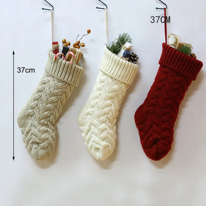 1pc Weihnachten Gestrickte Strümpfe Decor Festival Geschenk Tasche Kamin Weihnachten Baum Hängen Ornamente Decor Rot Weiß Weihnachten Socke