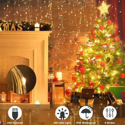 3m LED Vorhang Lichterketten Fee Dekoration USB Urlaub Girlande Lampe 8 Modus für Hausgarten Weihnachts feier Neujahr Hochzeit