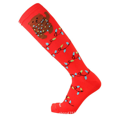 HYSAIXIA Weihnachten Kompression Hohe Strümpfe Frauen Männer Druck Socken Komprimieren Sport Muster Lauf Knee High Nylon Laufen Socken