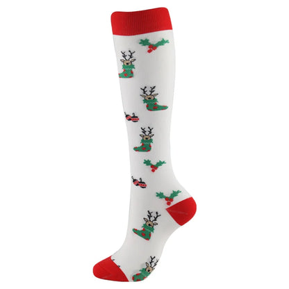 HYSAIXIA Weihnachten Kompression Hohe Strümpfe Frauen Männer Druck Socken Komprimieren Sport Muster Lauf Knee High Nylon Laufen Socken