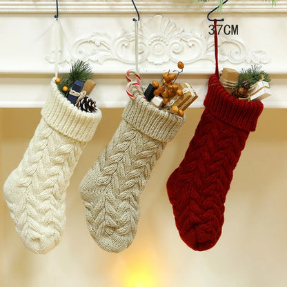 1pc Weihnachten Gestrickte Strümpfe Decor Festival Geschenk Tasche Kamin Weihnachten Baum Hängen Ornamente Decor Rot Weiß Weihnachten Socke