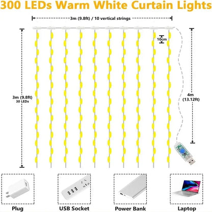 3m LED Vorhang Lichterketten Fee Dekoration USB Urlaub Girlande Lampe 8 Modus für Hausgarten Weihnachts feier Neujahr Hochzeit