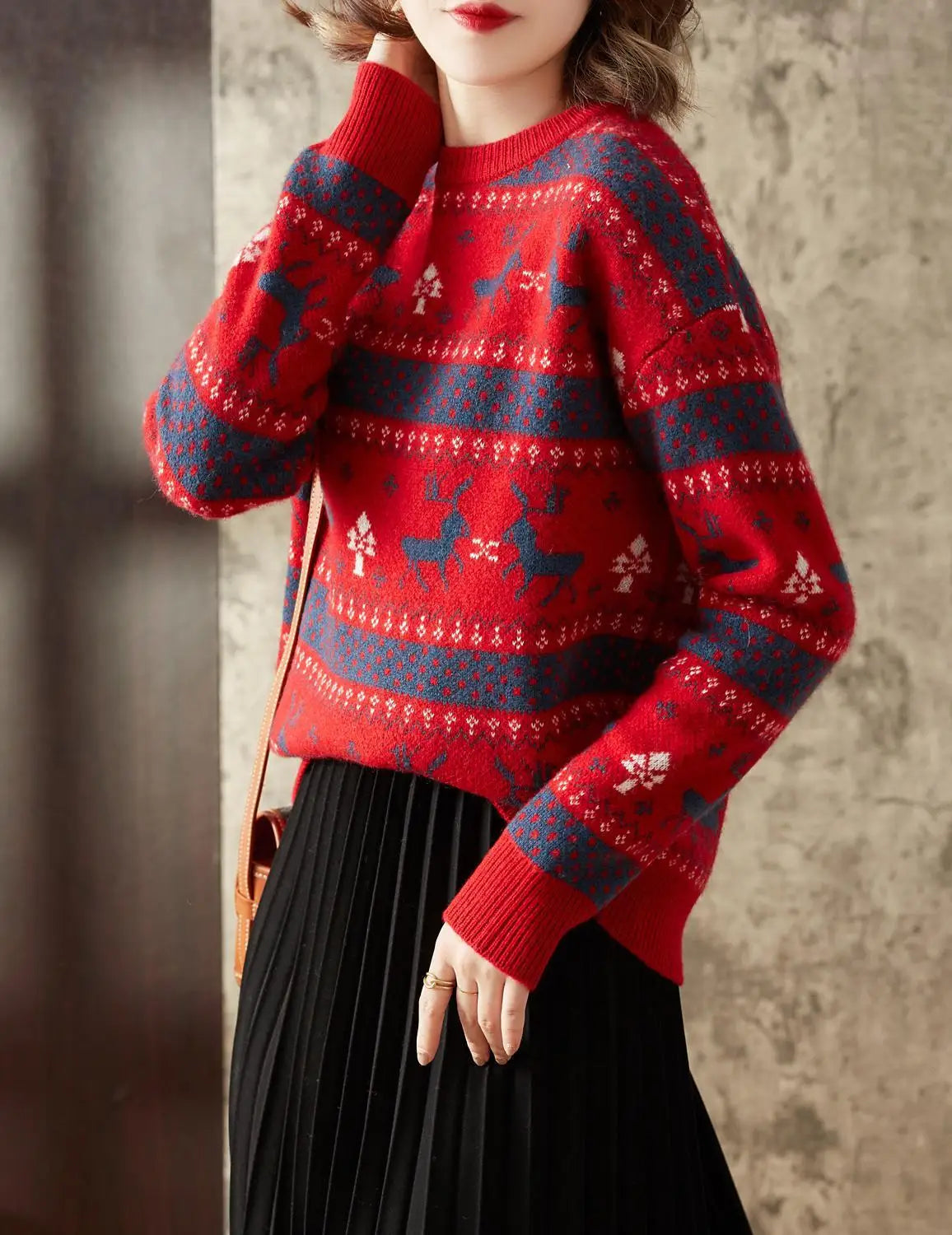 Retro Christmas Pullover (Women Casual Long Sleeve Slim)