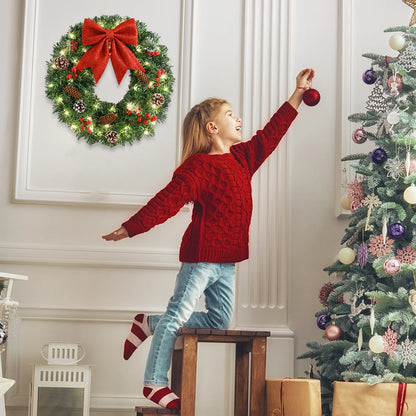 40cm künstlicher Kranz hängendes Dekor batterie betriebene Girlande mit Tannenzapfen Beeren fichte mit rotem Band Bogen Weihnachts dekor