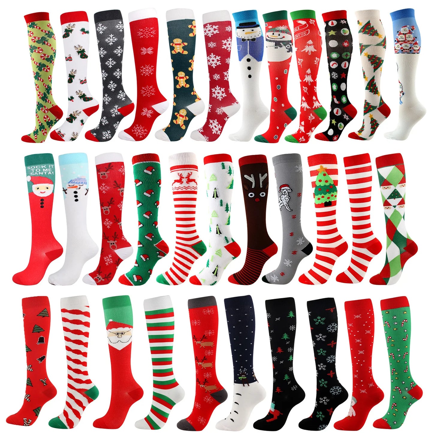 HYSAIXIA Weihnachten Kompression Hohe Strümpfe Frauen Männer Druck Socken Komprimieren Sport Muster Lauf Knee High Nylon Laufen Socken