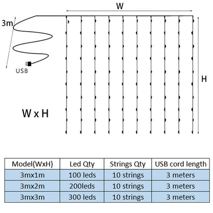 3M x 1M/2M/3M Batterie LED Lichterketten USB LichterketteWeihnachten  Vorhang Dekoration