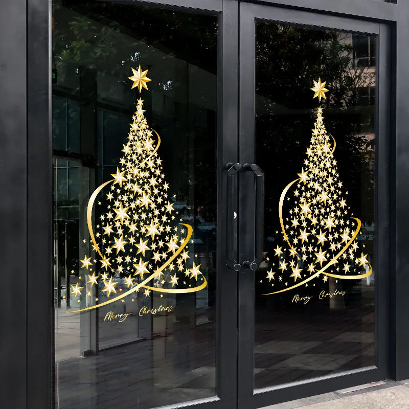 1pc große goldene Weihnachts baum Fenster haftet Aufkleber für Glas, Weihnachten Aufkleber Haupt dekorationen Urlaub Weihnachts dekoration