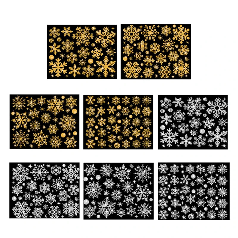 Christmas White Gold Snowflake Sticker Decoration Glass Window Kids Room Christmas Wall Stickers Home Decals Decoration New Year