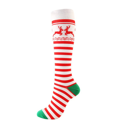 HYSAIXIA Weihnachten Kompression Hohe Strümpfe Frauen Männer Druck Socken Komprimieren Sport Muster Lauf Knee High Nylon Laufen Socken