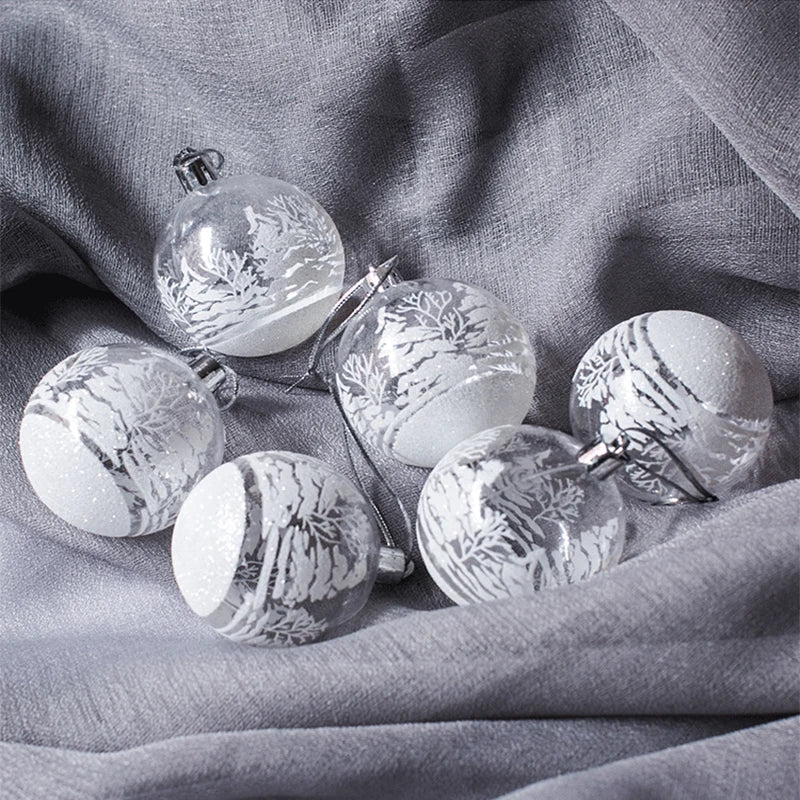 6/12 stücke Transparent Kunststoff Weihnachten Ball Ornament Set Malerei Weiß Schnee Ball Weihnachten Baum Hängen Dekor Neue Jahr partei Liefert