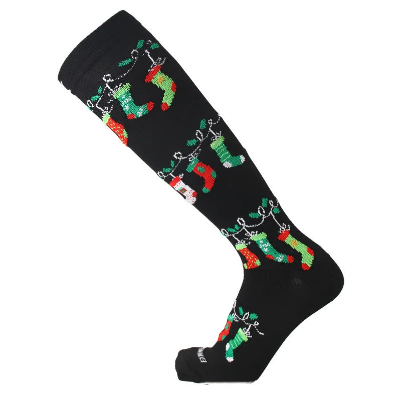 HYSAIXIA Weihnachten Kompression Hohe Strümpfe Frauen Männer Druck Socken Komprimieren Sport Muster Lauf Knee High Nylon Laufen Socken