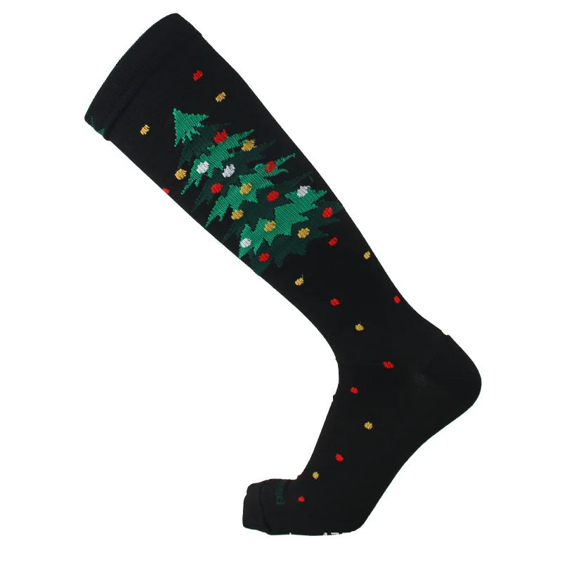 HYSAIXIA Weihnachten Kompression Hohe Strümpfe Frauen Männer Druck Socken Komprimieren Sport Muster Lauf Knee High Nylon Laufen Socken