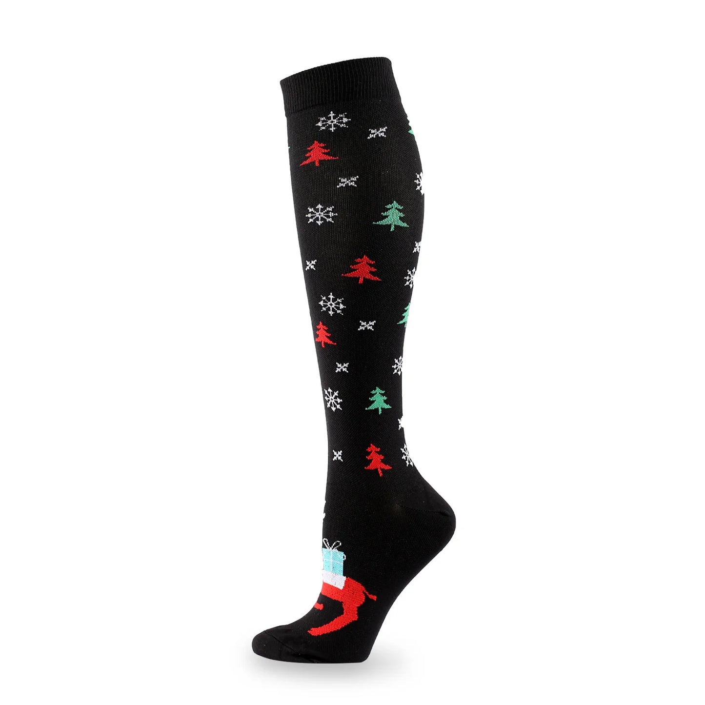 HYSAIXIA Weihnachten Kompression Hohe Strümpfe Frauen Männer Druck Socken Komprimieren Sport Muster Lauf Knee High Nylon Laufen Socken