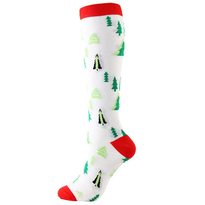 HYSAIXIA Weihnachten Kompression Hohe Strümpfe Frauen Männer Druck Socken Komprimieren Sport Muster Lauf Knee High Nylon Laufen Socken