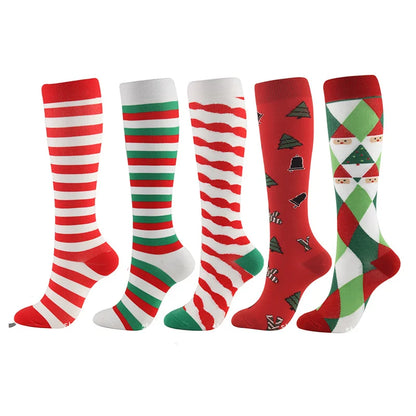 HYSAIXIA Weihnachten Kompression Hohe Strümpfe Frauen Männer Druck Socken Komprimieren Sport Muster Lauf Knee High Nylon Laufen Socken