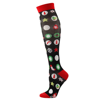 HYSAIXIA Weihnachten Kompression Hohe Strümpfe Frauen Männer Druck Socken Komprimieren Sport Muster Lauf Knee High Nylon Laufen Socken