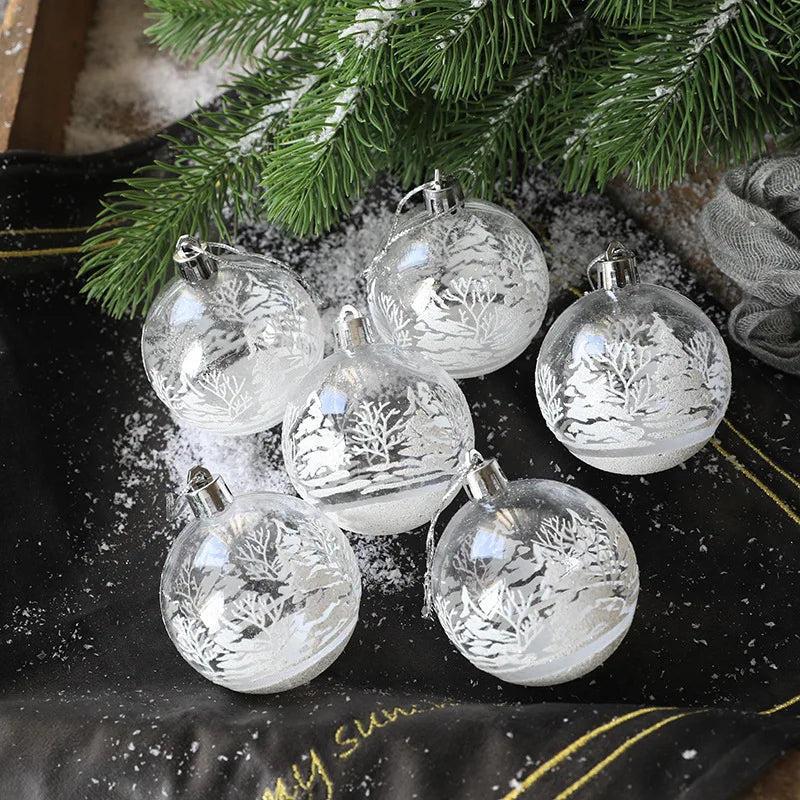 6/12 stücke Transparent Kunststoff Weihnachten Ball Ornament Set Malerei Weiß Schnee Ball Weihnachten Baum Hängen Dekor Neue Jahr partei Liefert