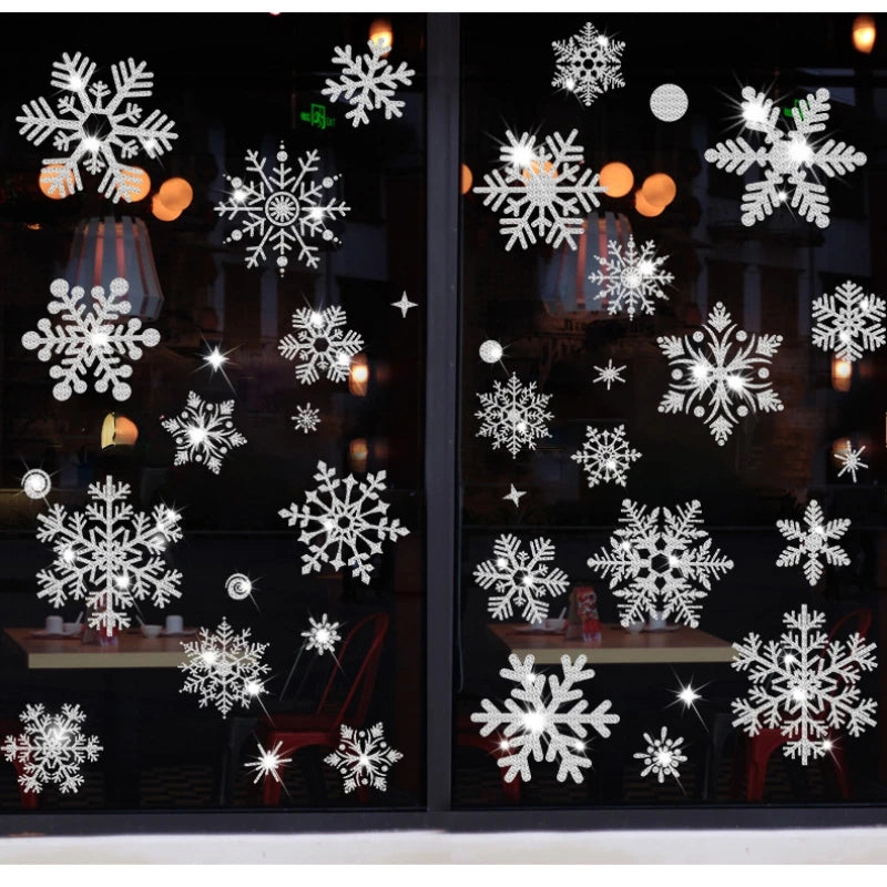 Christmas White Gold Snowflake Sticker Decoration Glass Window Kids Room Christmas Wall Stickers Home Decals Decoration New Year