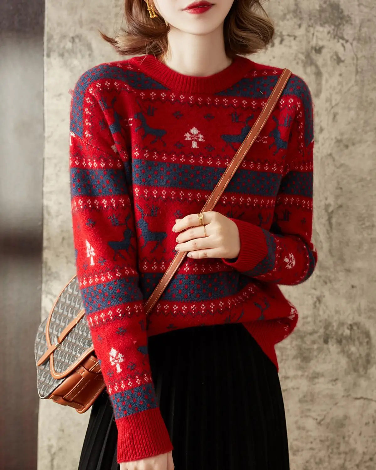 Retro Christmas Pullover (Women Casual Long Sleeve Slim)