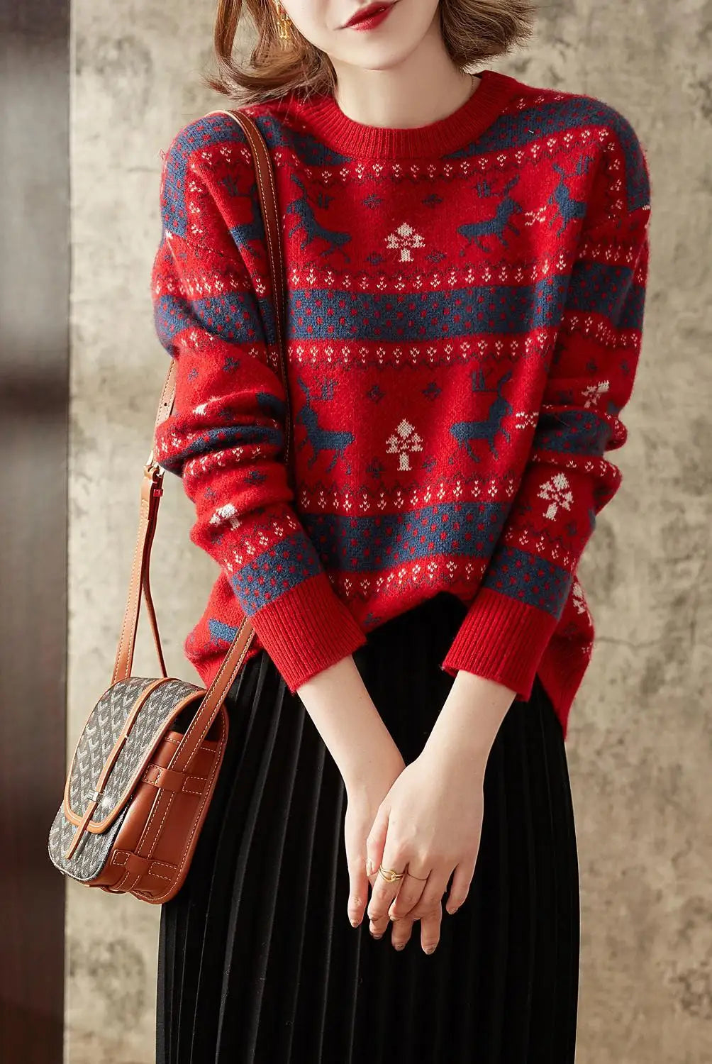 Retro Christmas Pullover (Women Casual Long Sleeve Slim)