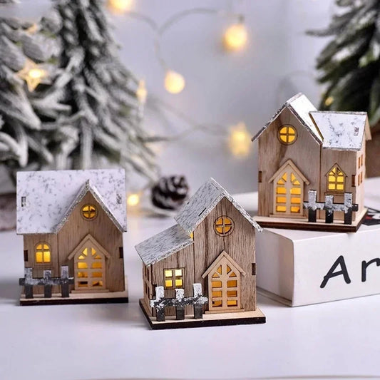 LED-Licht Mini Holzhaus Modell leuchtend für Weihnachten Weihnachts häuser DIY festliche Holzhaus Ornamente Kinder Neujahr Geschenke