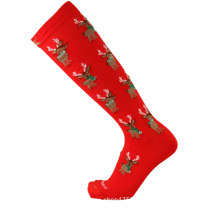 HYSAIXIA Weihnachten Kompression Hohe Strümpfe Frauen Männer Druck Socken Komprimieren Sport Muster Lauf Knee High Nylon Laufen Socken