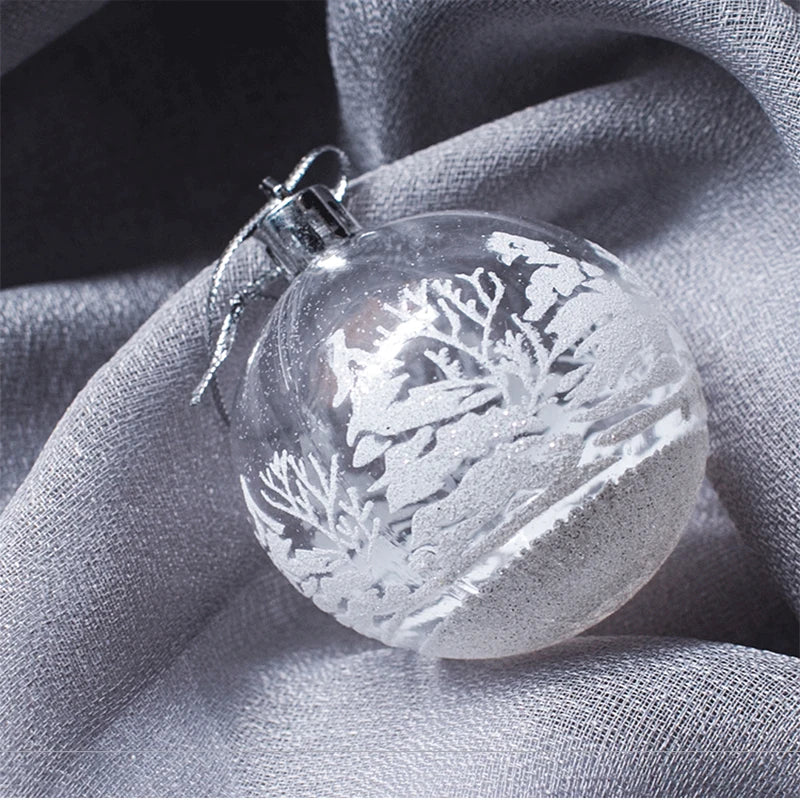 6/12 stücke Transparent Kunststoff Weihnachten Ball Ornament Set Malerei Weiß Schnee Ball Weihnachten Baum Hängen Dekor Neue Jahr partei Liefert