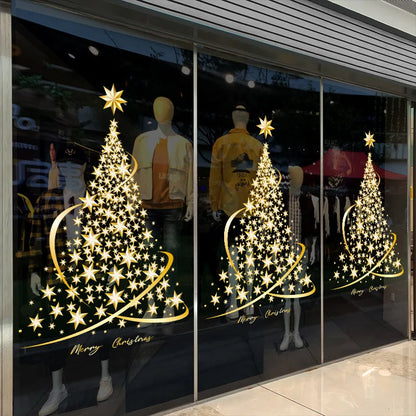 1pc große goldene Weihnachts baum Fenster haftet Aufkleber für Glas, Weihnachten Aufkleber Haupt dekorationen Urlaub Weihnachts dekoration