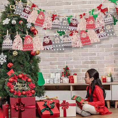 24 Stück Weihnachts-Adventskalender-Taschen zum Aufhängen, Sackleinen-Taschen mit Kordelzug für Zuhause, Weihnachten, Mottoparty, Süßigkeiten-Füllsäcke, Dekoration