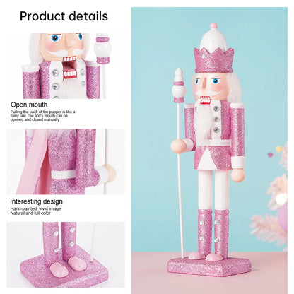 30CM Holz Nussknacker Soldat Figur Puppe Rosa Glitter Soldat Puppe Spielzeug Handwerk Ornament Weihnachten Home Office Dekoration