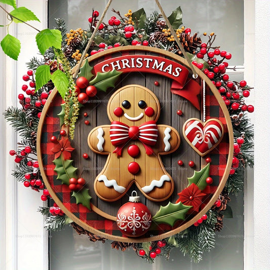 1pc 2D Frohe Weihnachten Rot Schwarz Plaid Berry Lebkuchenmann Holz Zeichen Runde Holz Hängen Zeichen für Haustür hause Wand Dekor