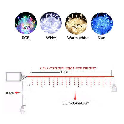 4,8 m LED-Vorhang Eiszapfen-Lichterkette, Weihnachtsgirlande,, 0,4–0,6 m, dekorative Beleuchtung für Weihnachten, Garten, Straße, Außenbereich