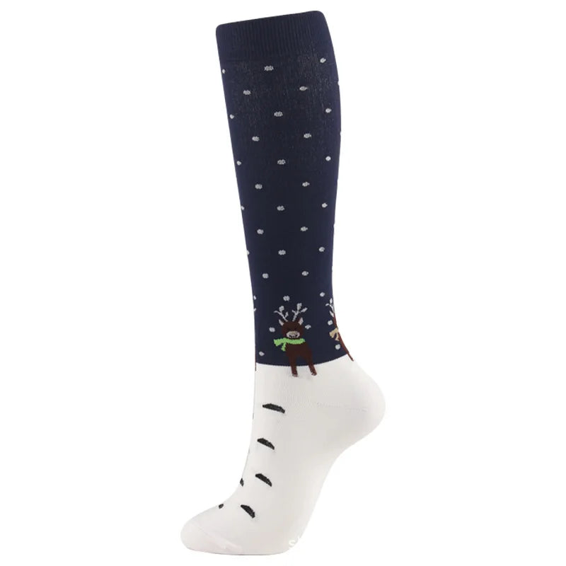 HYSAIXIA Weihnachten Kompression Hohe Strümpfe Frauen Männer Druck Socken Komprimieren Sport Muster Lauf Knee High Nylon Laufen Socken