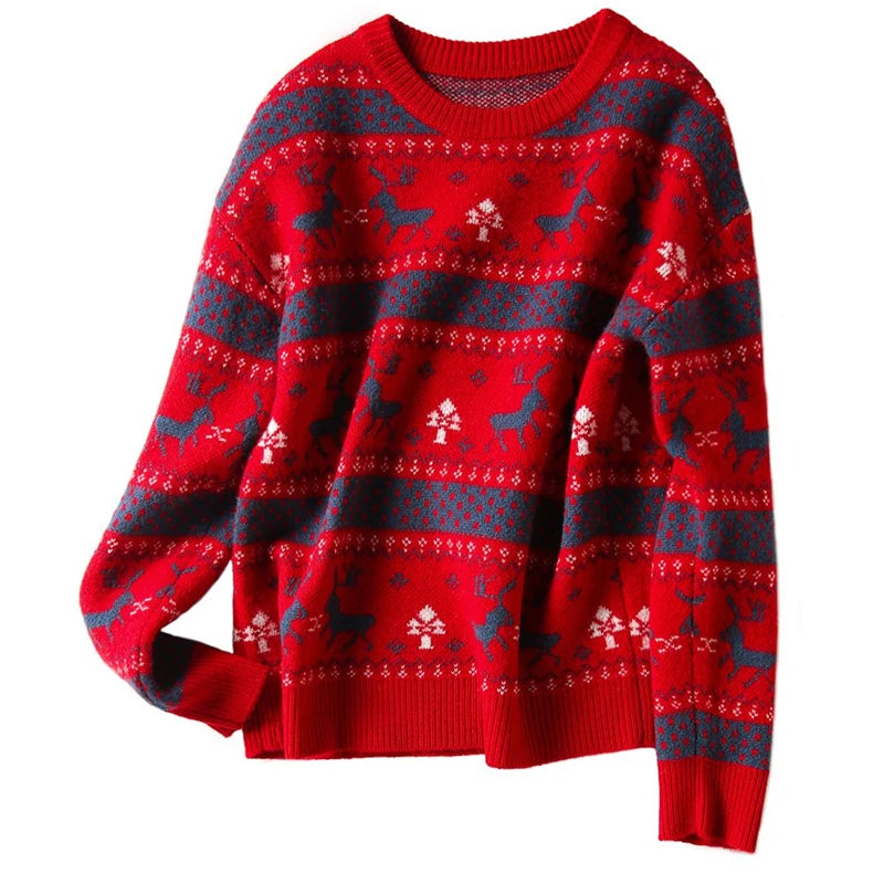 Retro Christmas Pullover (Women Casual Long Sleeve Slim)