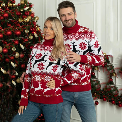 2024 neue Pullover Winter Frauen Männer Jumper Weihnachten Warm Verdicken Rollkragen Pullover Strickwaren Jacquard Pullover Weihnachten Familie Tops